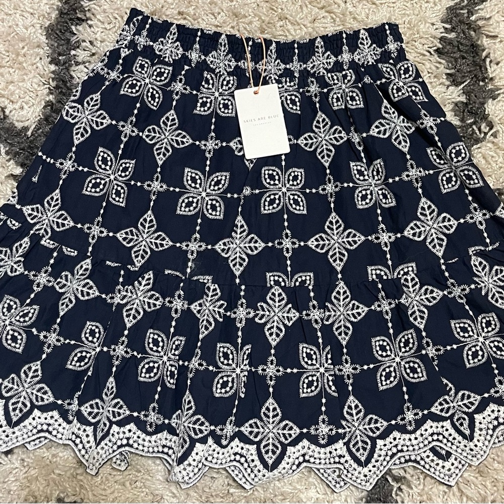 Skies Are Blue Floral Navy Skater Skirt